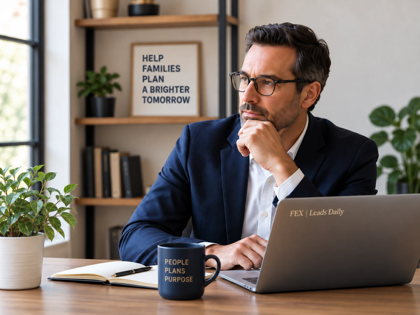 Illustrative photograph of an independent insurance agent at a desk