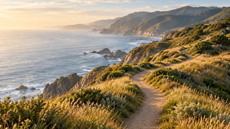 Winding coastal road through green hills